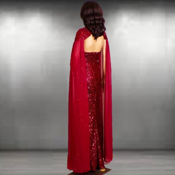 GIFFNISETI size M burgundy sequined 2-piece evening ensemble long gown + shrug - Picture 9 of 16